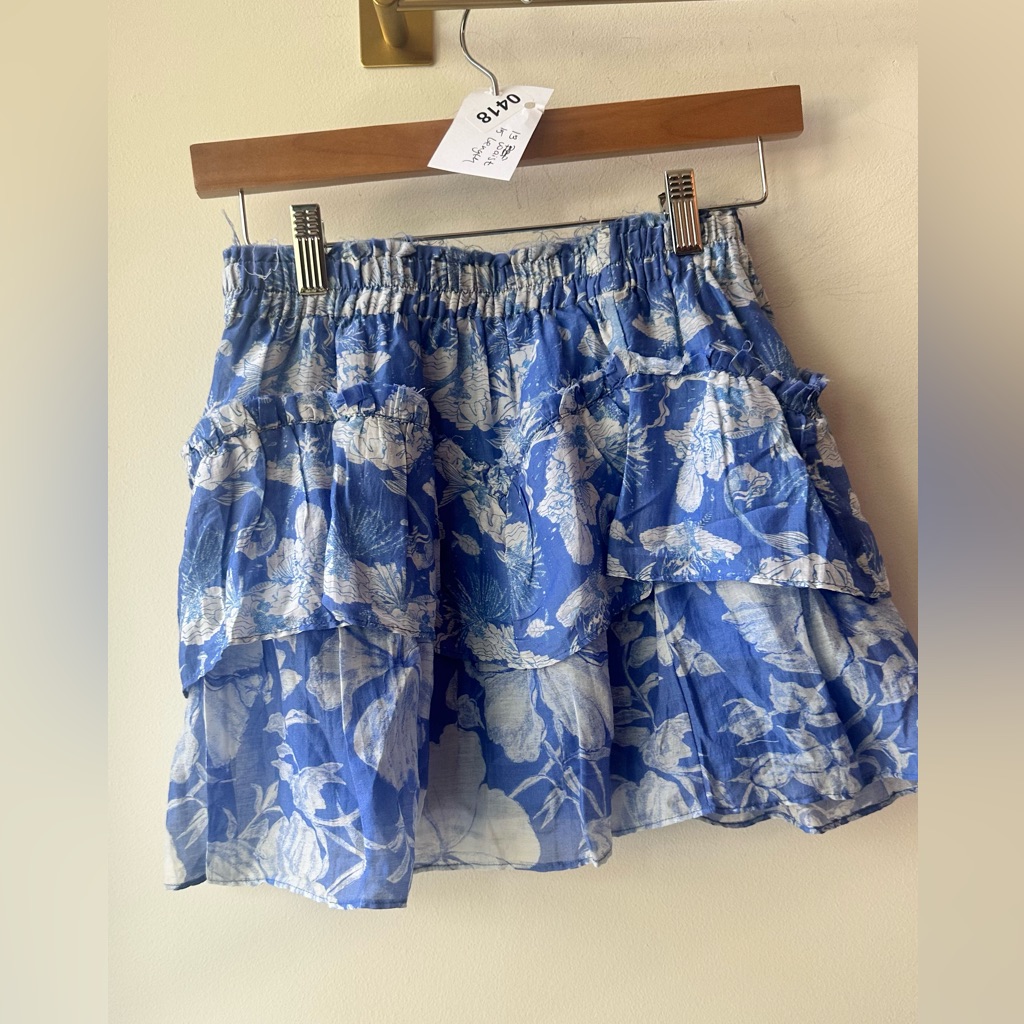 Loveshackfancy, Abrielle Skirt Salty Sea Blue Floral, Size (Xs) | 0478